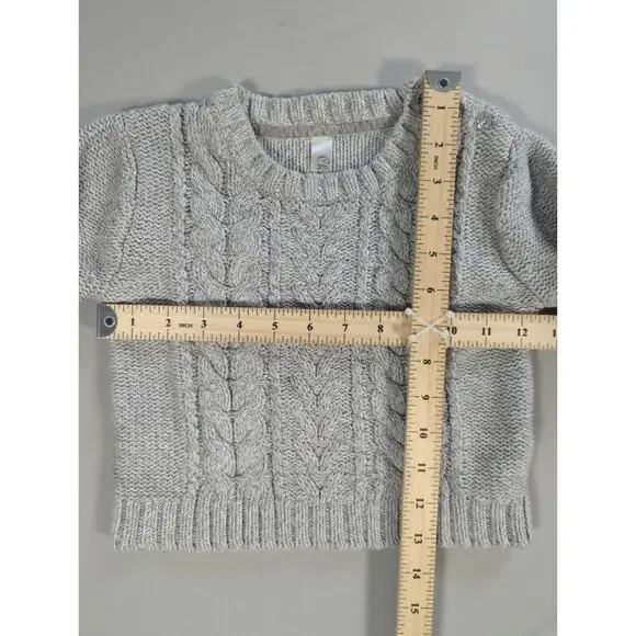 Cherokee Girls Cable Knit Crop Sweater Oatmeal Heather Size M 7/8 Cozy - Picture 5 of 9